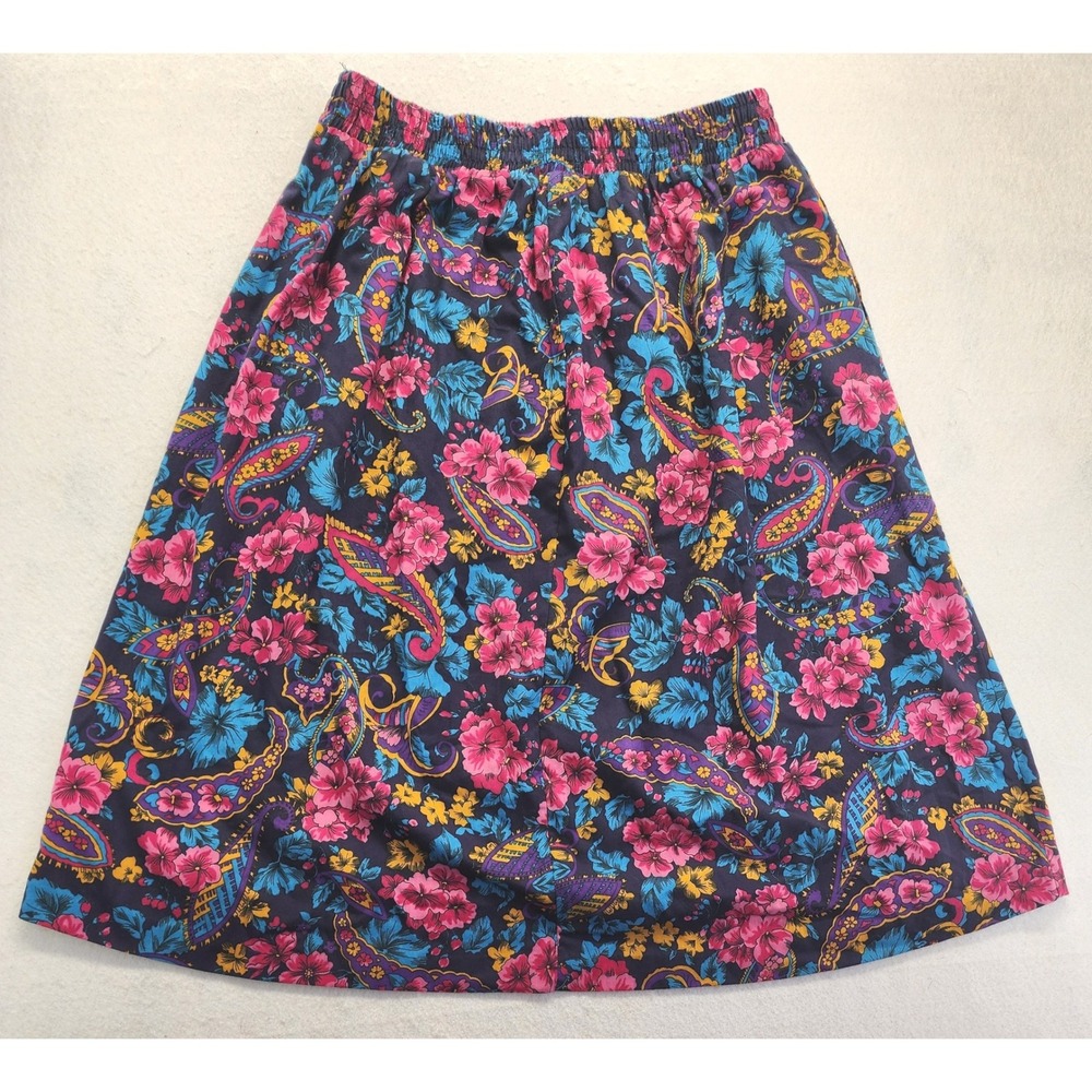 Intriguing Threads Vintage Floral Paisley Rayon Elastic Waist Midi Skirt Large